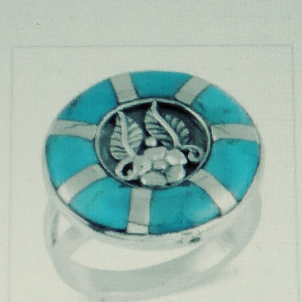 ⭐SANTA FE⭐                      MOJAVE TURQUOISE *INLAY* STERLING RING. SIZE-11 - Picture 8 of 12